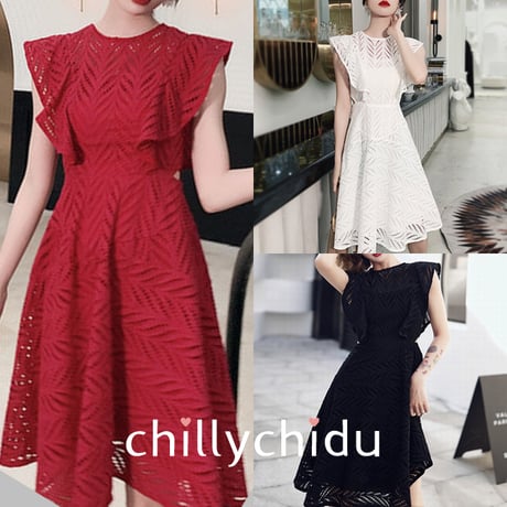 ワンピース ミディアム丈 フレア フレンチスリーブ 3COLOR