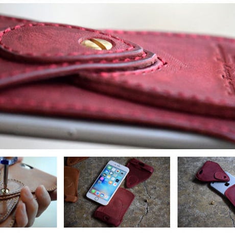 ROBERU iPhone Leather Case for iPhone 6 Plus, 6s Plus CAMEL / RED / NAVY