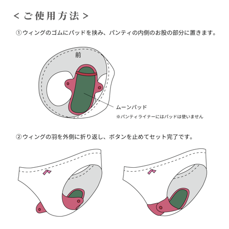 オーガニックコットンYUGAの布ナプキン　トルマリンと植物で染めた/ボタニカルワームウェア／ベーシックセット/羽根つきウイング１枚＋パッド２枚