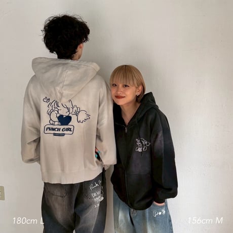 punch girl faded zip hoodie