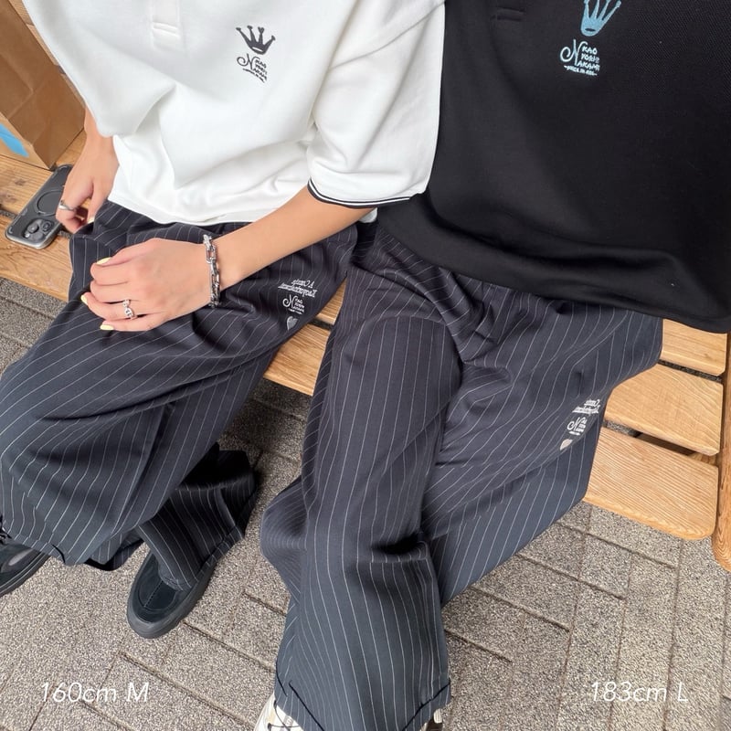 くじら雲様　 コージーパンツL　ポケット2 リンレイヌ　ネイビー Connie stripe pants | kaoyorinakami