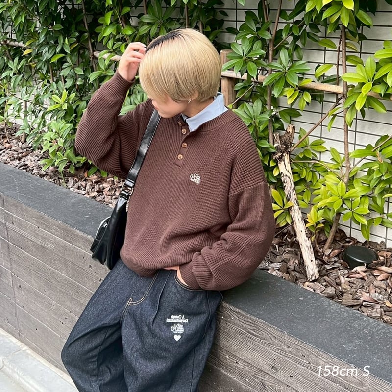 ohga オオガ HENRY NECK KNIT 新品未使用 henry neck logo knit | kaoyorinakami