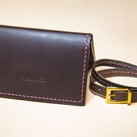 本革名刺ケース ＆ 2連ブレスレッドセット（Brown × Pink）