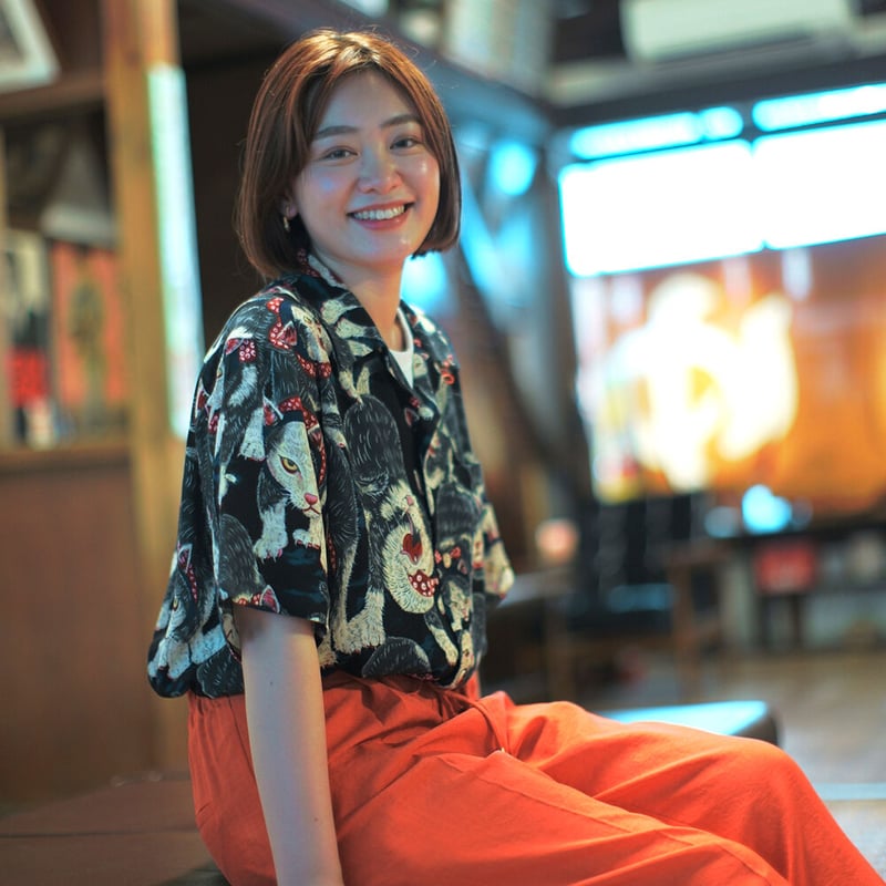 伊賀くみひもアロハシャツ 猫忍者（紺・半袖）/IGA KUMIHIMO ALOHA-SH