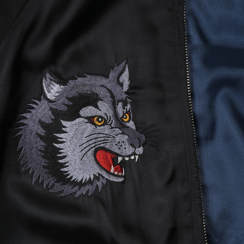 伊賀くみひも 狼スカジャン/IGAKUMIHIMO WOLF SUKAJAN(BK×BK) |