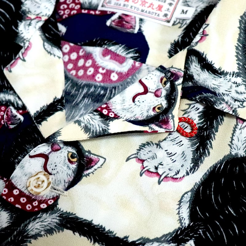 伊賀くみひもアロハシャツ 猫忍者（ベージュ・長袖）/IGA KUMIHIMO