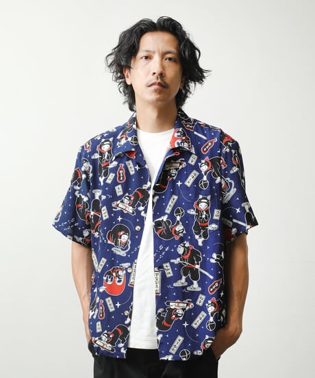 【予約/Pre-order】2026/伊賀くみひもアロハシャツ 猫忍者（紺・半袖）/IGA KUMIHIMO ALOHA-SH NEKONINJA（NAVY SHORT SLEEVE）