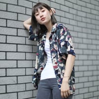 伊賀くみひもアロハシャツ 猫忍者（紺・半袖）/IGA KUMIHIMO ALOHA-SH NEKONINJA（NAVY SHORT SLEEVE）