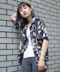 伊賀くみひもアロハシャツ 猫忍者（紺・半袖）/IGA KUMIHIMO ALOHA-SH NEKONINJA（NAVY SHORT SLEEVE）