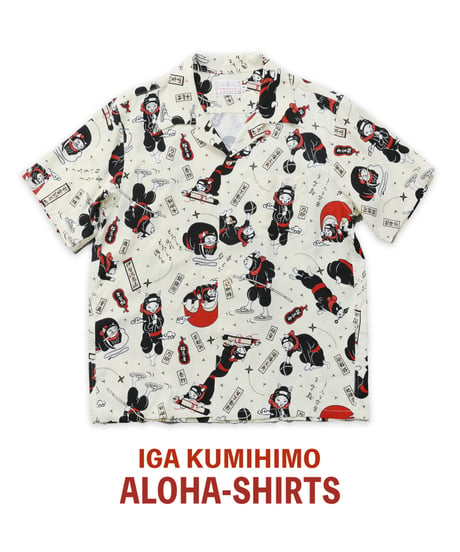【予約/Pre-order】2026/伊賀くみひもアロハシャツ 猫忍者（ベージュ・半袖）/IGA KUMIHIMO ALOHA-SH NEKONINJA（BEIGE SHORT SLEEVE）