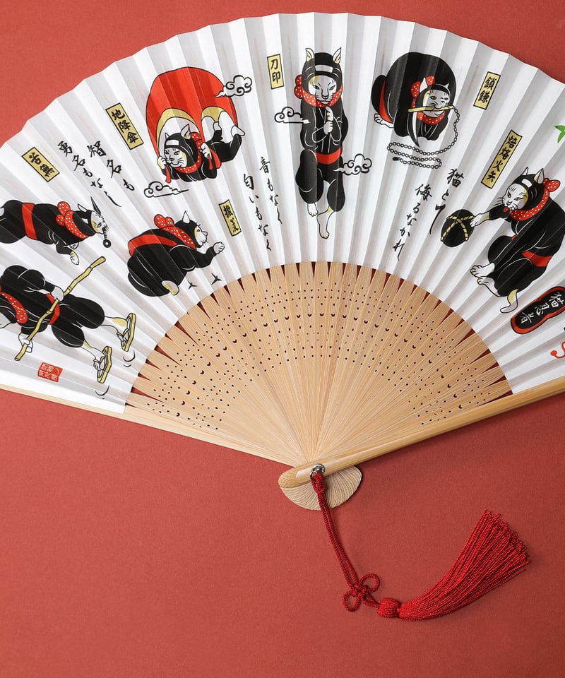 再入荷無し】伊賀くみひも京扇子 猫忍者/IGA KUMIHIMO KYOSENSU NEKO