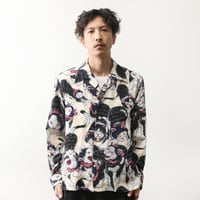 伊賀くみひもアロハシャツ 猫忍者（ベージュ・長袖）/IGA KUMIHIMO ALOHA-SH NEKONINJA（BEIGE・LONG SLEEVE）