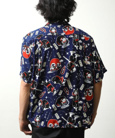 【予約/Pre-order】2026/伊賀くみひもアロハシャツ 猫忍者（紺・半袖）/IGA KUMIHIMO ALOHA-SH NEKONINJA（NAVY SHORT SLEEVE）