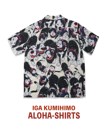 伊賀くみひもアロハシャツ 猫忍者（ベージュ・半袖）/IGA KUMIHIMO ALOHA-SH NEKONINJA（BEIGE SHORT SLEEVE）