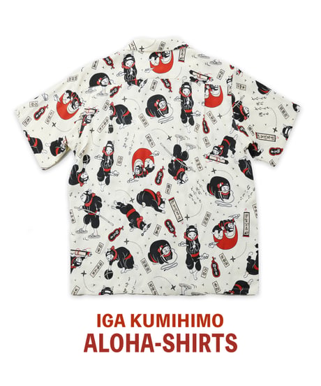【予約/Pre-order】2026/伊賀くみひもアロハシャツ 猫忍者（ベージュ・半袖）/IGA KUMIHIMO ALOHA-SH NEKONINJA（BEIGE SHORT SLEEVE）