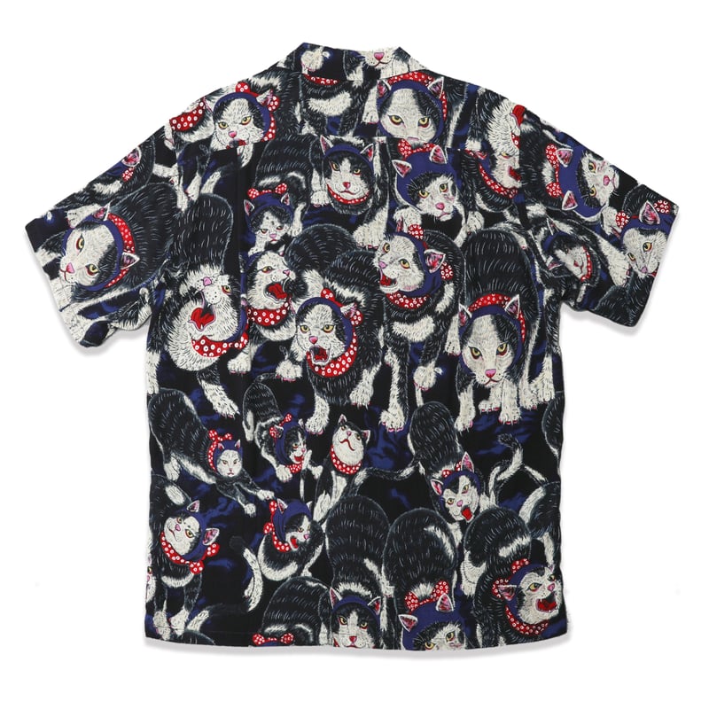 伊賀くみひもアロハシャツ 猫忍者（紺・半袖）/IGA KUMIHIMO ALOHA-SH