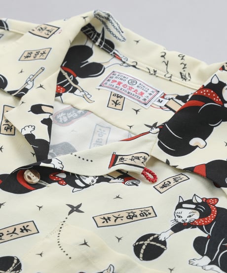 【予約/Pre-order】2026/伊賀くみひもアロハシャツ 猫忍者（ベージュ・半袖）/IGA KUMIHIMO ALOHA-SH NEKONINJA（BEIGE SHORT SLEEVE）