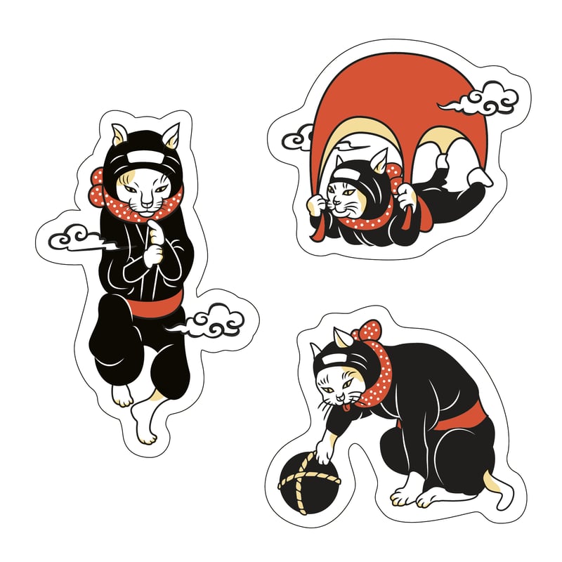 猫忍者ステッカーセット(小)/CAT NINJA Sticker×3(small) | 伊賀