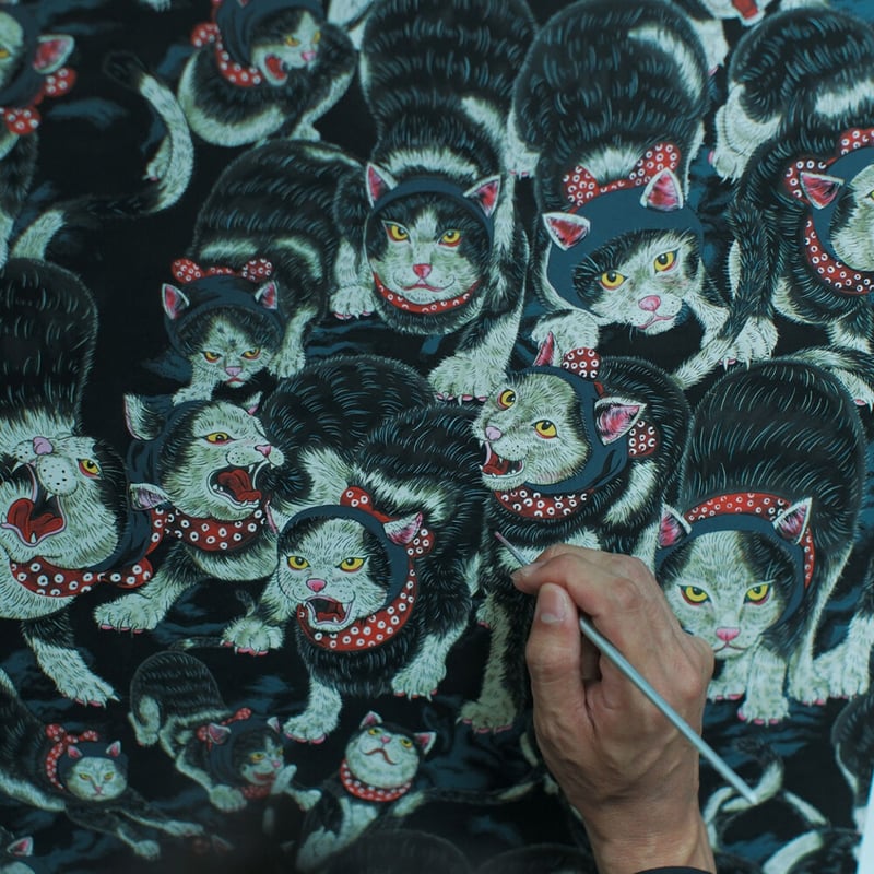 伊賀くみひもアロハシャツ 猫忍者（ベージュ・長袖）/IGA KUMIHIMO