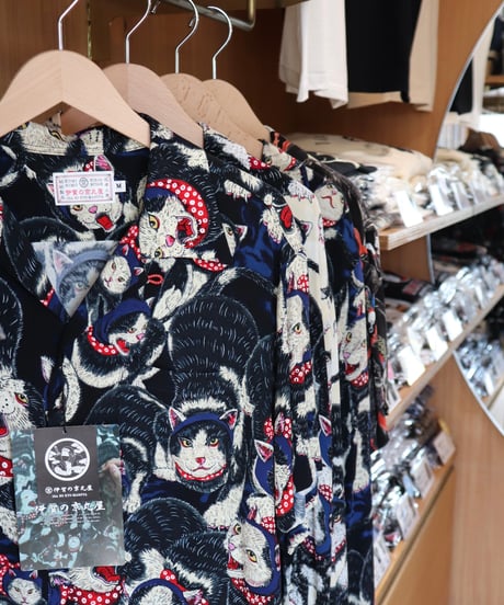 伊賀くみひもアロハシャツ 猫忍者（紺・半袖）/IGA KUMIHIMO ALOHA-SH NEKONINJA（NAVY SHORT SLEEVE）