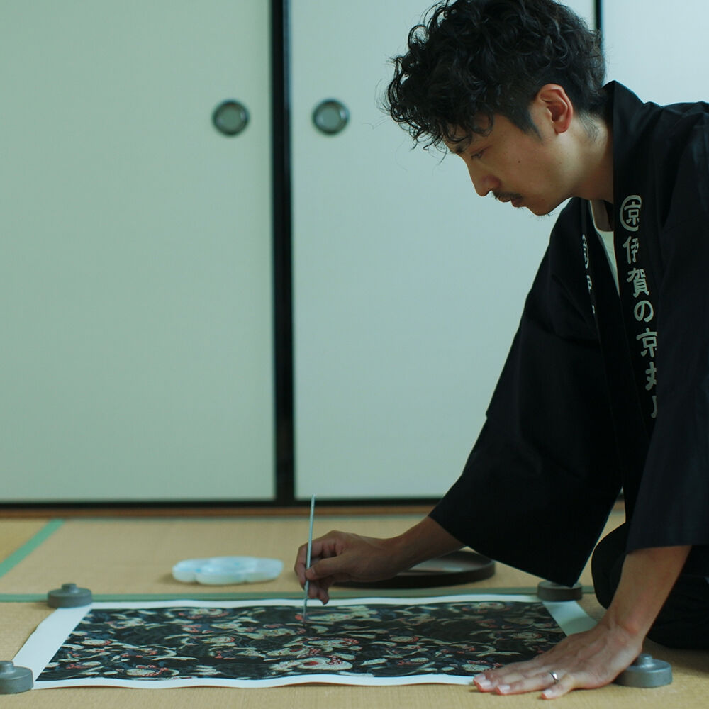 伊賀くみひもアロハシャツ 猫忍者（紺・長袖）/IGA KUMIHIMO