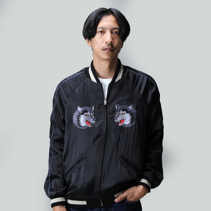 NEW】伊賀くみひも 狼スカジャン/IGAKUMIHIMO WOLF SUKAJAN(BK×