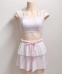 後ろレースアップハイウエストビキニ3点セット(PINK)