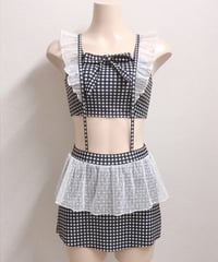 フリルサスペンダー付きハイウエストビキニ２点セット(BLACK)