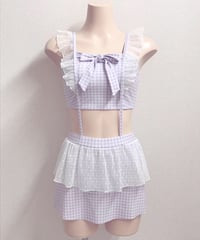 フリルサスペンダー付きハイウエストビキニ２点セット(LAVENDER)