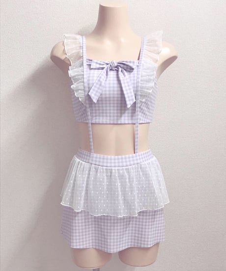 フリルサスペンダー付きハイウエストビキニ２点セット(LAVENDER)