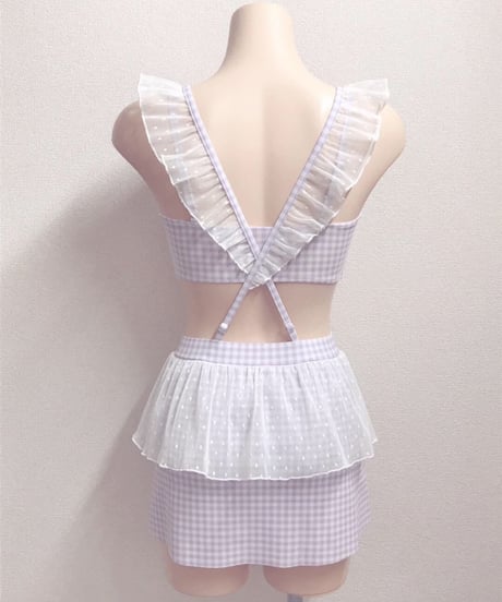 フリルサスペンダー付きハイウエストビキニ２点セット(LAVENDER)