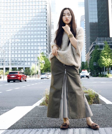 Olive Brown Stretch 4slider Skirt