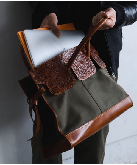 ★[Wastefreeキャンペーン]Carving＆Canvas ボストンバッグ