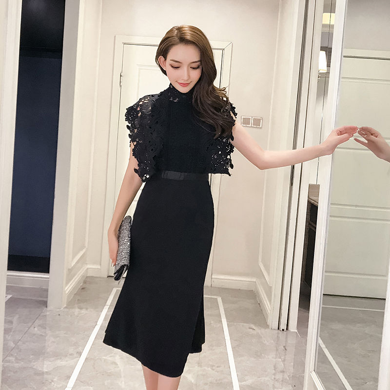 レース タイト ミディアム ハイネック 結婚式 お呼ばれ