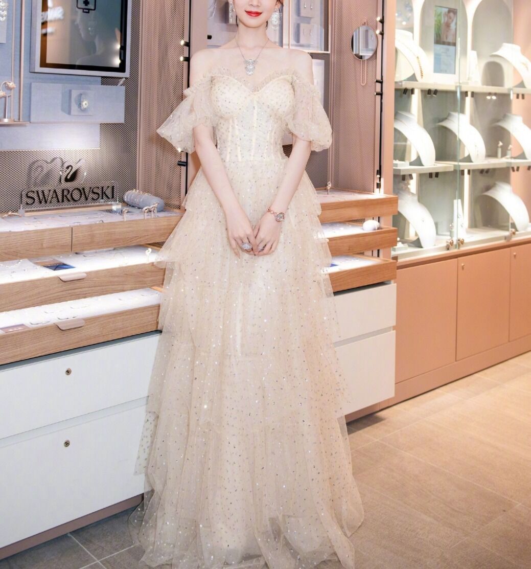 オフショル イブニングドレス シアー パーティー オフショルダーパーティー 結婚式 イブニングドレス | REFLET