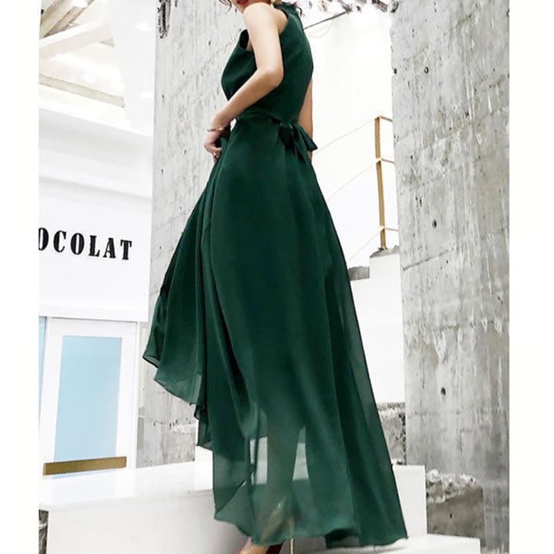 ホルターネック バックリボン シフォン マキシワンピース | REFLET 