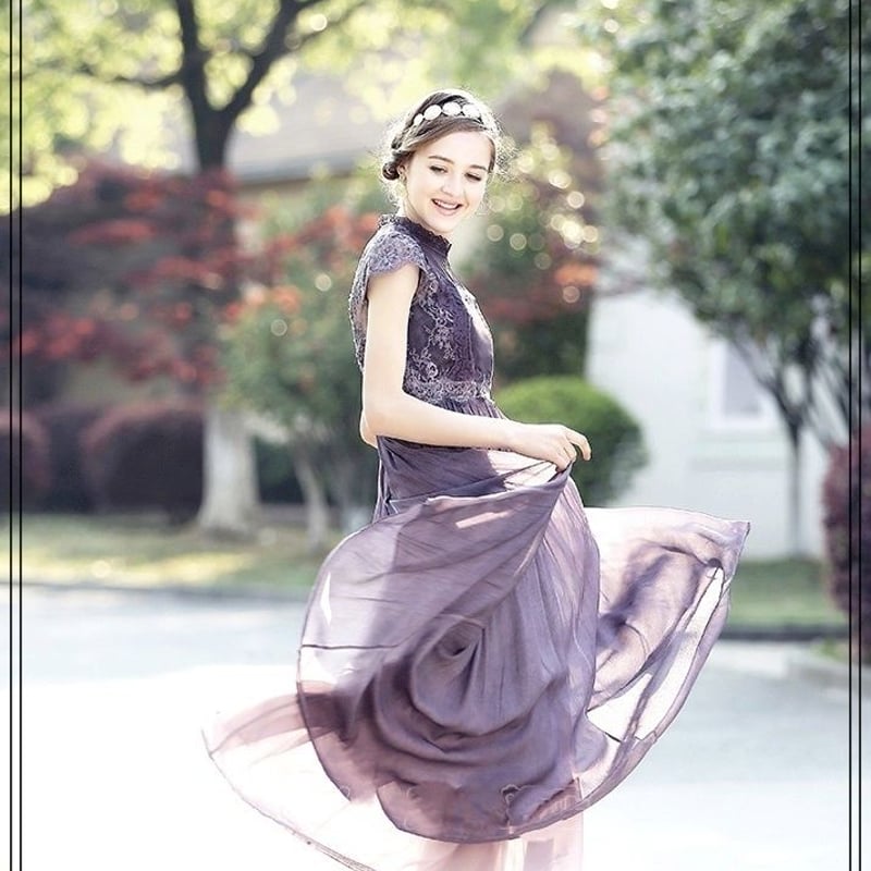 【Callarus】シフォンプリーツワンピースドレス 結婚式・パーティー・オケージョンドレス】プリント重ねシフォン