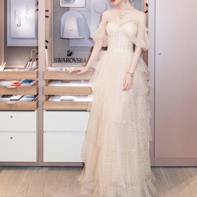 オフショルダーパーティー 結婚式 イブニングドレス | REFLET