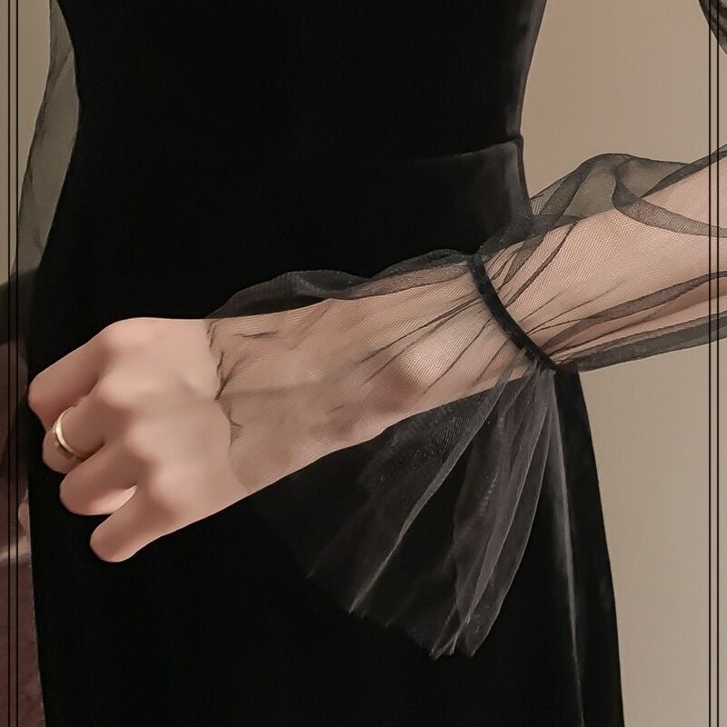 ゐです❣️ シースルー ベルベット パーティードレス ティアード L