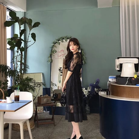 シースルー レース 韓国 パーティードレス ワンピース  韓国
