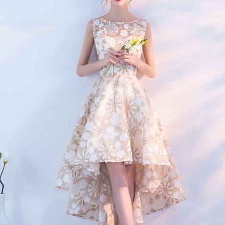 フィッシュテール スカート 花柄 結婚式 二次会 パーティー ドレス