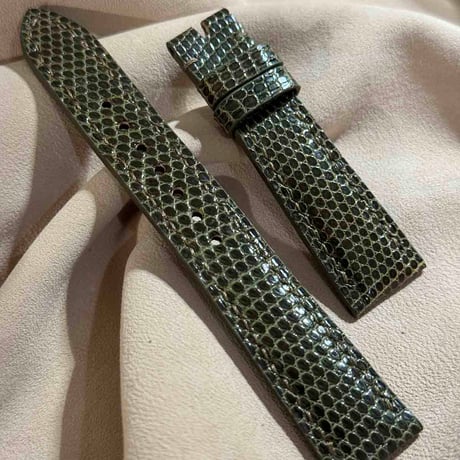 liz-289  リザード レザー 腕時計 ベルト オリーブグリーン (ラグ幅19 mm - バックル幅16 mm)