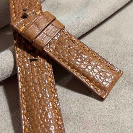 cro-1815  クロコダイル  レザー 腕時計 ベルト ライトブラウン  (ラグ幅24 mm - バックル幅22 mm)