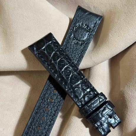 cro-1871  クロコダイル  腕時計 ベルト ブラック  (ラグ幅19 mm - バックル幅16 mm)
