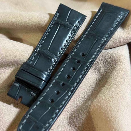 cro-1909  クロコダイル   腕時計 ベルト ダークグレー  (ラグ幅21 mm - バックル幅18 mm)