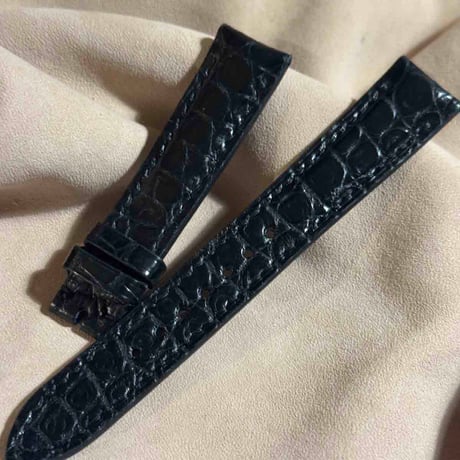 cro-1831  クロコダイル  レザー 腕時計 ベルト ブラック  (ラグ幅18 mm - バックル幅16 mm)