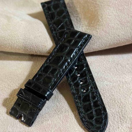 cro-1900  クロコダイル  腕時計 ベルト ブラック  (ラグ幅20 mm - バックル幅18 mm)