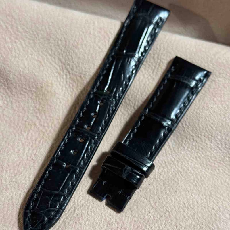 cro-1784 クロコダイル レザー 腕時計 ベルト ブラック (ラグ幅18 mm