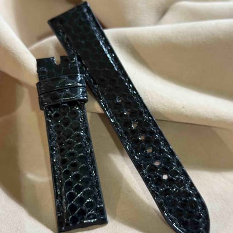 sna-162 シースネイク（ウミヘビ）腕時計ベルト ブラック (ラグ幅21mm - バックル幅18 mm)