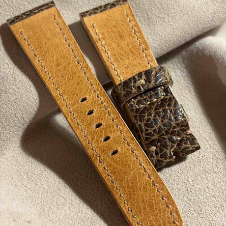 hor-259 HORWEEN バイソンレザー / ブラウン 腕時計ベルト (ラグ22mm - バックル幅20mm)